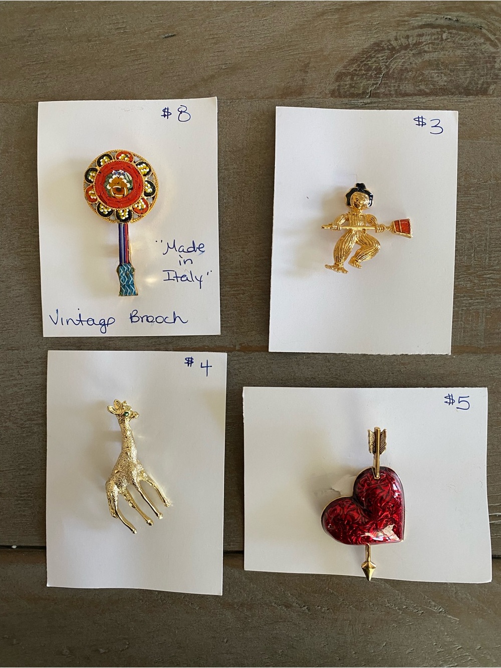Set of Four Vintage Brooches Unique Design